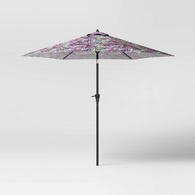 9' Round Tropical Foliage Outdoor Patio Market Umbrellas with Black Pole - Threshold (LOCAL PICKUP ONLY)