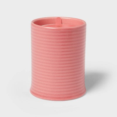 14oz Ceramic Ribbed Jar Candle Fresh Strawberry and Hibiscus - Threshold