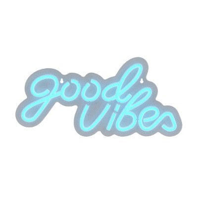 GEMS 'Good Vibes' Novelty Neon Wall Light - Blue: LED Sign, Battery Powered