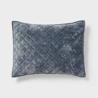 Standard Luxe Diamond Stitch Velvet Quilt Pillow Sham Slate Blue - Threshold: Recycled Polyester, OEKO-TEX Certified, No Flange
