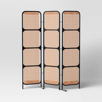 6' Modern 3-Panel Patio Decorative Screen Black - Threshold: Steel Frame, Rust-Resistant, Powder-Coated Finish (LOCAL PICKUP ONLY)