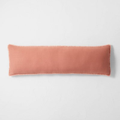 Lumbar Heavyweight Linen Blend Throw Pillow Terracotta - Casaluna: Rectangle, Rayon Weave, Indoor Use, Hidden Zipper