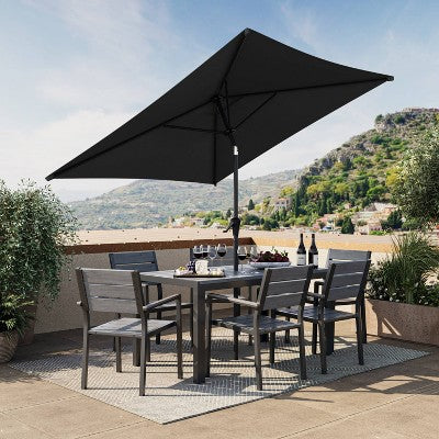 6.5'x6.5' Square Tilting Market Patio Umbrella Black - CorLiving: UV & Weather-Resistant, Crank Lift (LOCAL PICKUP ONLY)