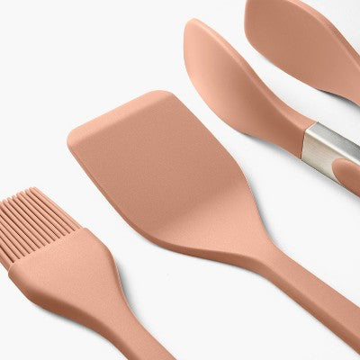 3pc Silicone Mini Turner Basting Brush and Tongs Set Terracotta Orange - Figmint