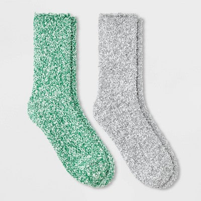 Women's Marled 2pk Cozy Crew Socks - Auden Green/Gray 4-10