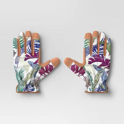 Outdoor Patio Duck Canvas Work Gloves Medium/Large Floral Ivory - Threshold