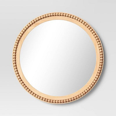 28" Dia Round Wooden Beaded Wall Mirror Natural - Threshold: Beaded Detail, No Assembly Required
