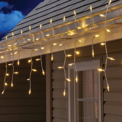 100ct LED Sylvania Stay-lit Incandescent Look Indoor/Outdoor Icicle Lights Warm White with White Wire