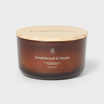 3-Wick Amber Glass Wooden Wick Sandalwood and Smoke Jar Candle 20oz - Threshold