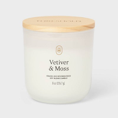 Milky Glass Wooden Wick Vetiver and Moss Jar Candle 8oz - Threshold
