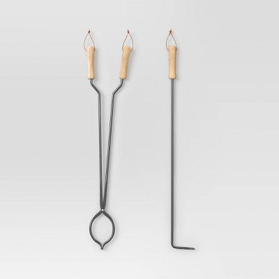2pc Tongs and Fire Poker Tool Set Black - Threshold (LOCAL PICKUP ONLY)