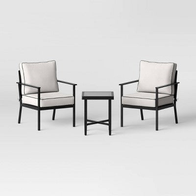 3pc Searsburg Aluminum Outdoor Patio Conversation Set Black - Threshold: Weather-Resistant with Glass-Top Table (LOCAL PICKUP ONLY)