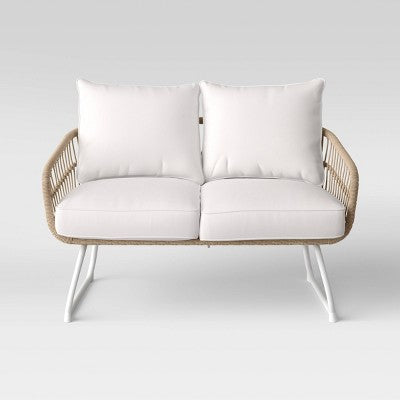 Southport Outdoor Patio Loveseat with Metal Legs - Natural/White - Threshold: Wicker Steel Frame, Weather-Resistant, 2-Seater Couch (LOCAL PICKUP ONLY)