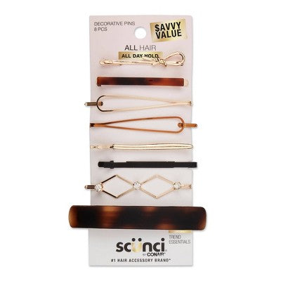 scunci Fashion Pins & Barrettes - Assorted Sizes & Styles - All Hair - 8pcs