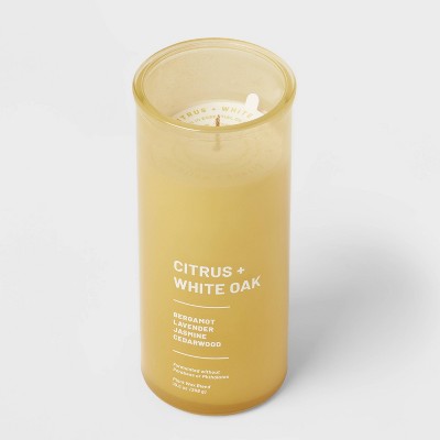Tinted Glass Citrus + White Oak Jar Candle Light Yellow 10.5oz - Threshold: Modern Traditional Decor, 30hr Burn Time