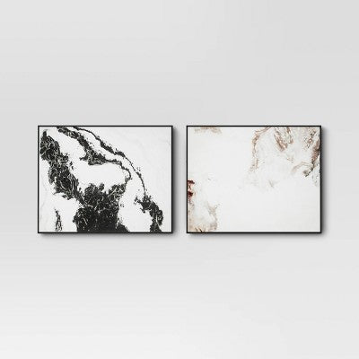 30" x 24" 2pk Marble Framed Printed Canvases Black/Tan - Threshold: Modern Abstract Digital Art, Polystyrene Frame (LOCAL PICKUP ONLY)