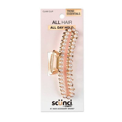 scunci Large Pearl Embellished Open Rectangle Claw Clip - Gold - All Hair - 11cm
