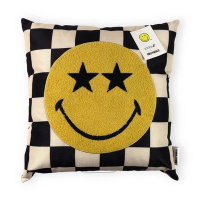 Yoobi SmileyWorld 16"x16" Tufted Checkered Throw Pillow Black