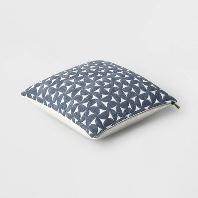 Velvet Jacquard Geo Square Throw Pillow Blue/Ivory - Threshold: Contemporary Textured Design, Zipper Closure, Machine Washable