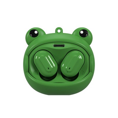 GEMS 'Frog' Spinning Animal Face TWS Earbuds - Green: Built-In Microphone, USB-C