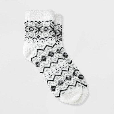 Women's Snowflake Geo Double Lined Cozy Ankle Socks - Auden Ivory/Black 4-10