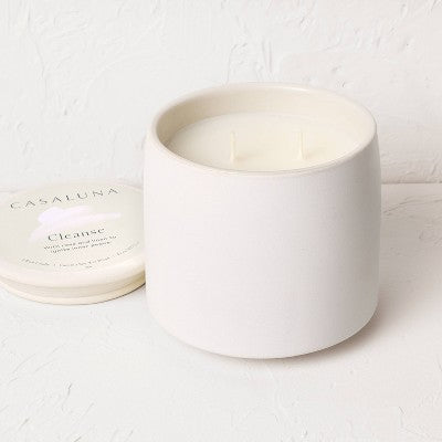 2-Wick Ceramic Jar Candle with Lid Cleanse 15oz - Casaluna