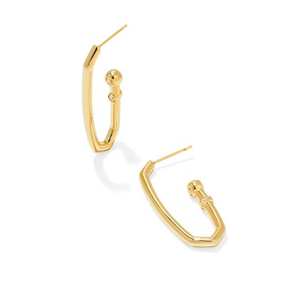 Kendra Scott Traci Cubic Zirconia Hoop Earrings - Gold: 14K Gold Over Brass, Post Closure, 0.56" Length, 0.2" Width, 5g Weight