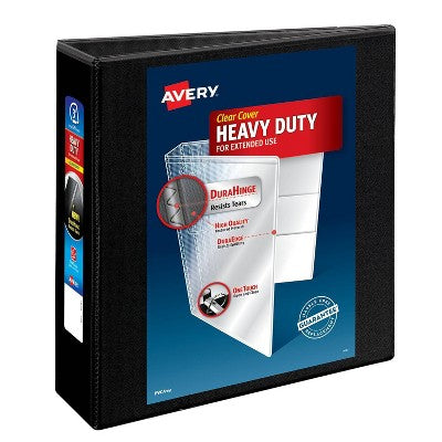 Avery 670 Sheet 3" Heavy Duty Non Stick View Ring Binder Black: 3 Inch D-Ring, Polypropylene, 4 Pockets, Clear Hard Cover