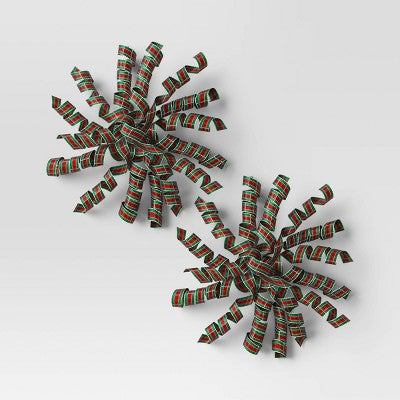 2ct Curl Swirl Plaid Christmas Decorative Gift Bow Red/Green - Wondershop