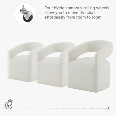 Spruce&Spring Modern Mobile Dining Chair with Casters & Open Back, Single , Ivory (LOCAL PICKUP ONLY)