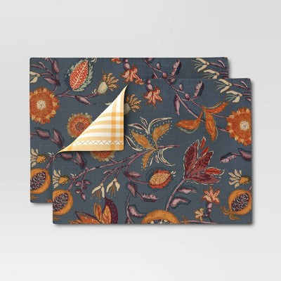 2pc Floral/Plaid Reversible Placemat Set - Threshold