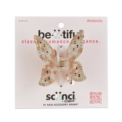 scunci be-u-tiful Gold Embellished Butterfly Claw Clip - Pink Tortoise