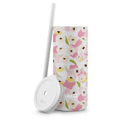 Ello Vita 20oz Stainless Steel Straw Tumbler - White Floral