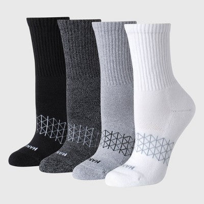 Hanes Women's Absolute Active 4pk Crew Socks - White/Gray 5-9: Cotton Blend, Arch Support, Cushioned Sole, Seamless Toe
