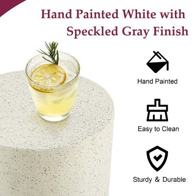 LuxenHome Round Patio Side Table Off White with Speckled Gray Cement, Accent Table for Outdoor and Indoor Off-White (LOCAL PICKUP ONLY)