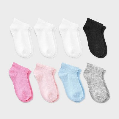 Toddler 8pk Low Cut Socks - Dealworthy Black/Blue/Pink 4T-5T: Knit, Banded Cuff, Lightweight Fabric