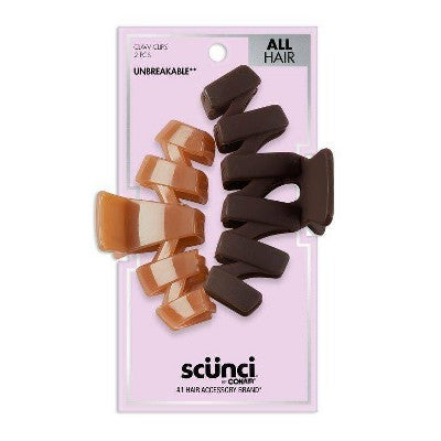 scunci Unbreakable Zigzag Plastic Claw Clips - Mixed Finish - Brown/Light Brown - All Hair - 2pcs