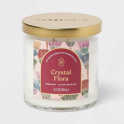 2-Wick Lidded Glass Jar Candle Crystal Flora 15.1oz - Threshold