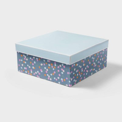 Navy Dots Square Box - Spritz: Multicolor Polka Dot Gift Box, 10"x10"x4.5", Classic Pattern for All Occasions