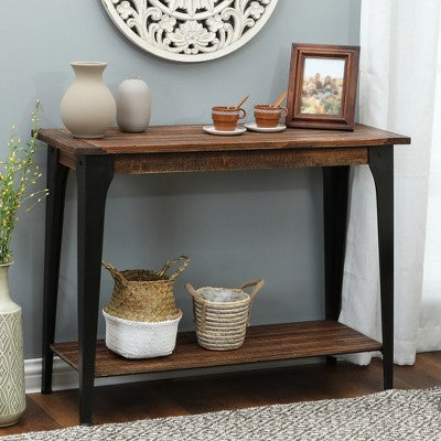 LuxenHome Dark Brown Wood and Black Metal 1-Shelf Console and Entry Table (LOCAL PICKUP ONLY)