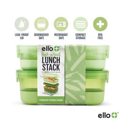 Ello Plastic Lunch Stack Food Storage Container Green