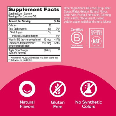 OLLY Metabolism Gummy Rings with Apple Cider Vinegar, Vitamin B12 & Chromium - Apple - 30ct