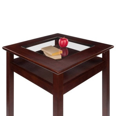 Halo Square Bar height Table with Glass Top Wood/Walnut - Winsome: Storage Shelf, Modern Style, Kitchen Display (LOCAL PICKUP ONLY)