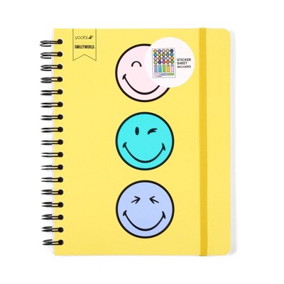 Yoobi SmileyWorld Journal 7"x9" Spiral with Elastic Band Yellow Smiley Trio, School Supplies