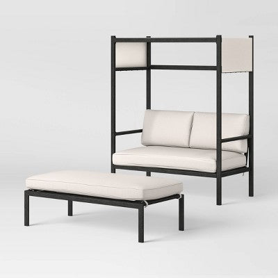 2pc Ryegate 4' Outdoor Mini Patio Lounge Set Daybed with Ottoman Weathered Teak - Threshold: Steel Frame, Rust-Resistant (LOCAL PICKUP ONLY)
