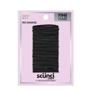 scunci No Damage Elastic Hair Ties - Black - Fine Hair - 34pcs