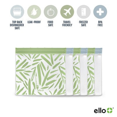 Ello 6pk Standing sandwich Reusable Food Storage Bags Green