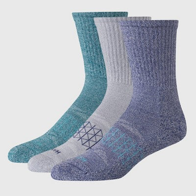 Hanes Men's 3pk Absolute Active Cushioned Crew Socks - Blue/Gray 6-12: Breathable, Arch Support, Seamless Toe