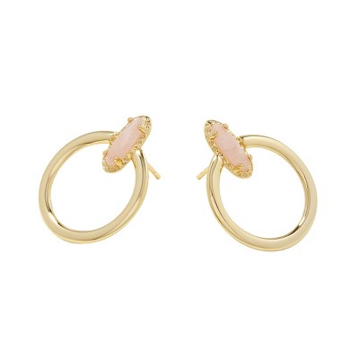 Kendra Scott Emma 14K Gold Over Brass Open Frame Hoop Earrings - Rose Quartz: French Wire Closure, Statement Jewelry