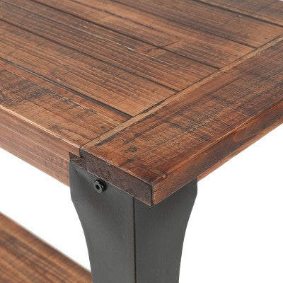 LuxenHome Dark Brown Wood and Black Metal 1-Shelf Console and Entry Table (LOCAL PICKUP ONLY)